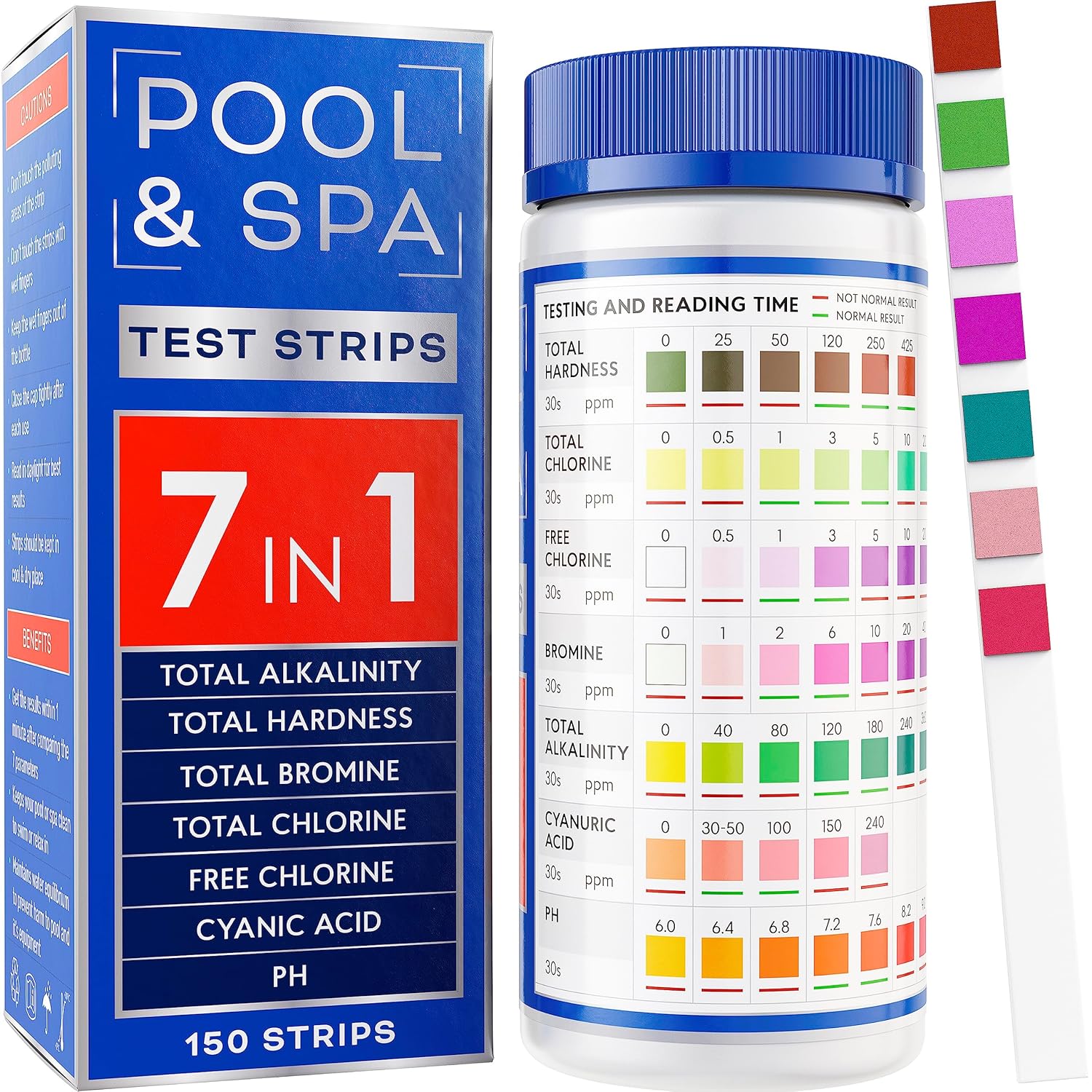 All-New 2025 Pool and Spa Test Strips 7 in 1 Quick SuperAccurate Swimming 150 Pool Test Kit - Hot Tub Test Strips & Pool Water Testing Strips for pH Chlorine Bromine Hardness Alkalinity Cyanuric Acid
